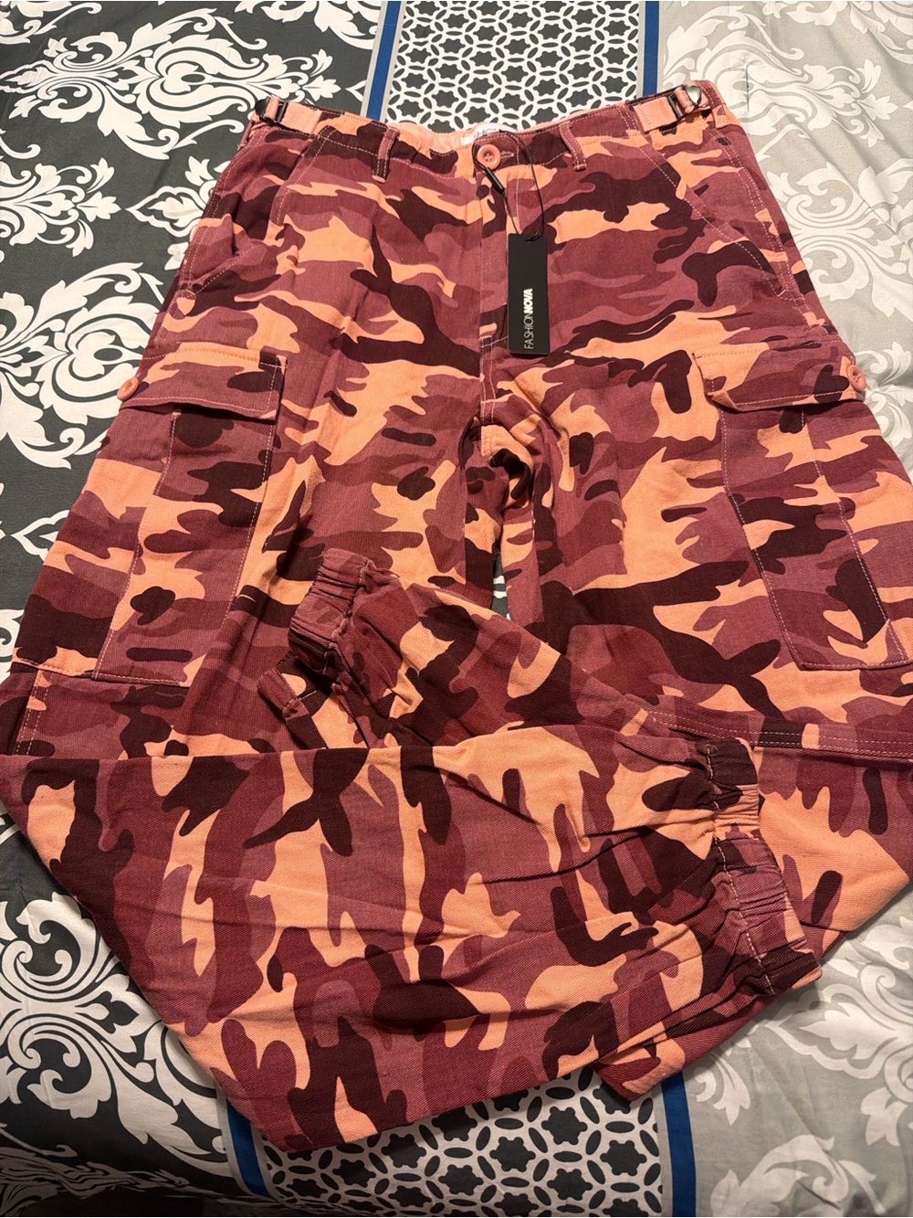 Camouflage Cargo Pants in Rust & Maroon